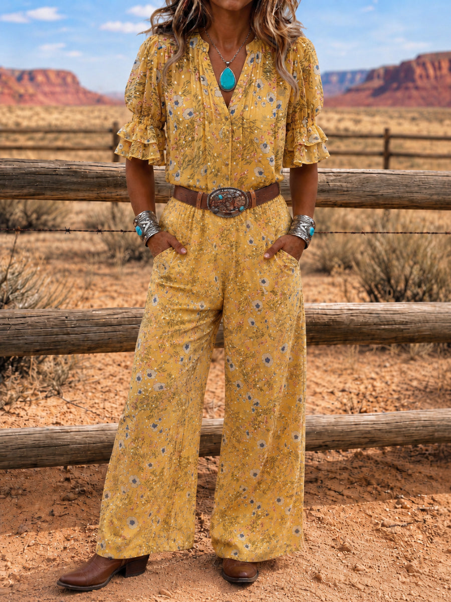 Women's Casual Short Sleeve Western Style Jumpsuit